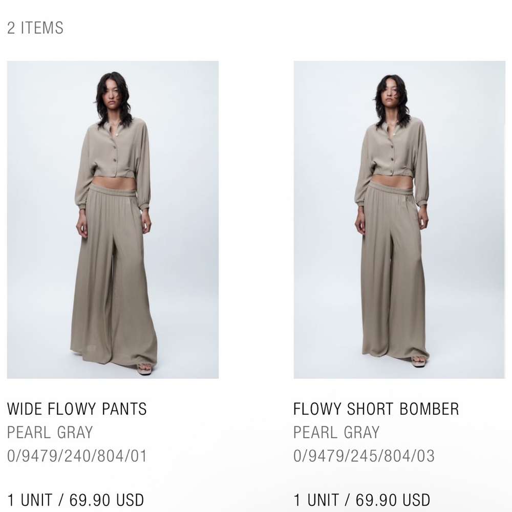 Zara Pearl Gray Women's bomber and pants set